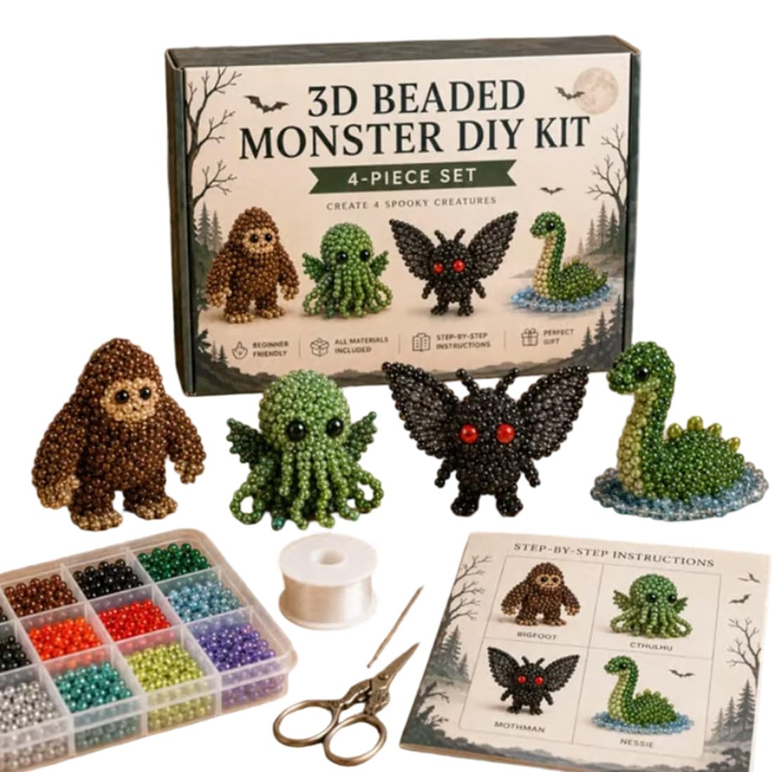MetaHrystynx 3D Beaded Animal Kit, DIY Bead Art Craft Kit with Instructions, Bead Embroidery Craft Set, Stress Relief Creative Gift for Beginners (Mystery Creatures Set)