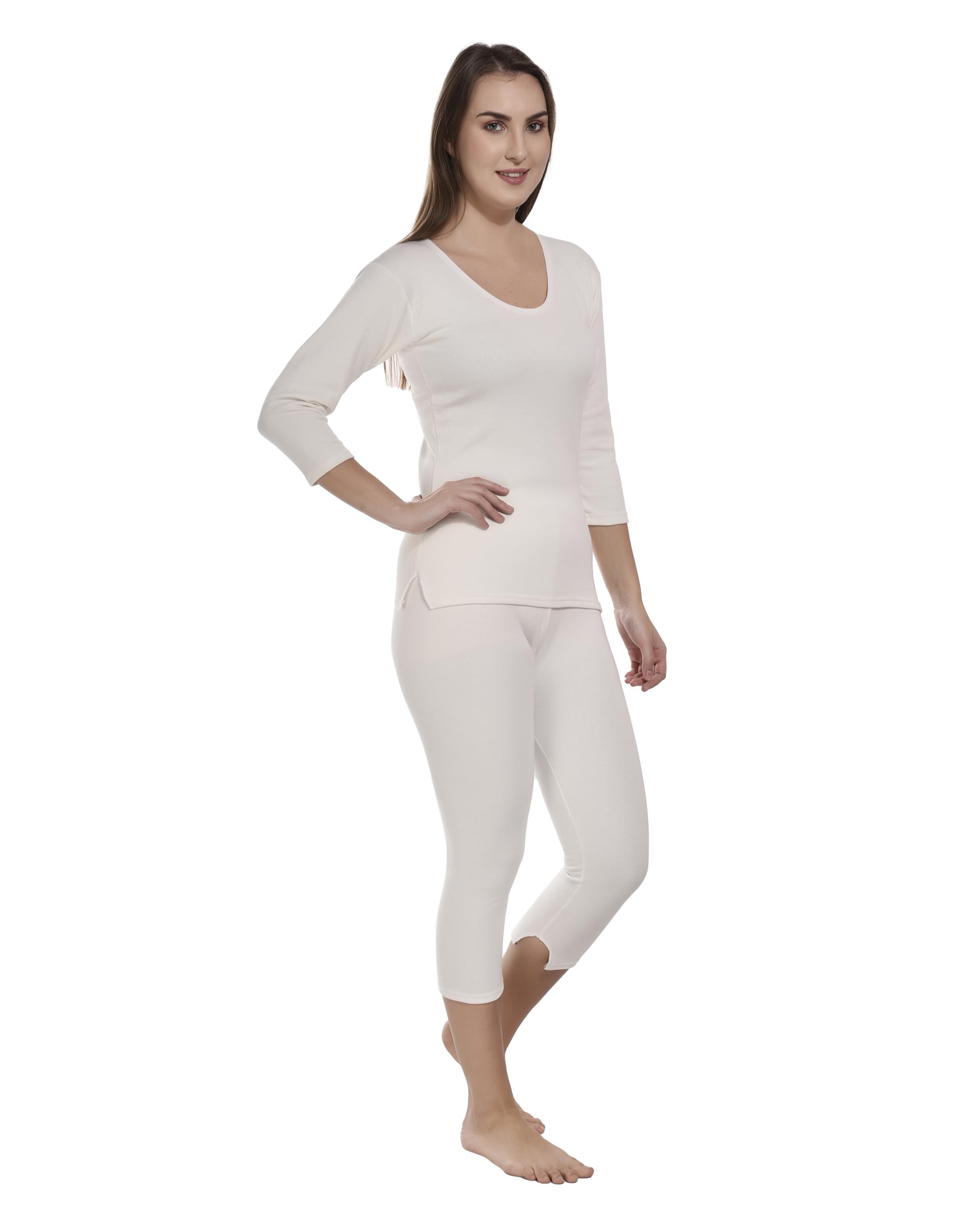 Women’s Thermal Innerwear Set – Snug Fit Sameej /¾ Sleeve Round Neck Top & Matching Bottom for Winter | Warm Base Layer for Ladies | Available in White, Light Grey & Black-image-40