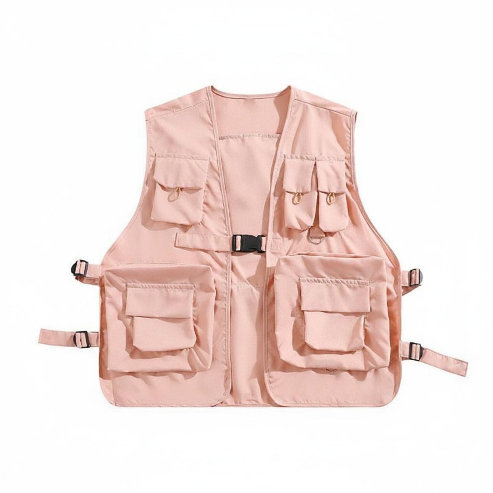 Black Cargo Vest Streetwear Look Multi-Pocket Vest Long-Lasting Utility Sleeveless Jacket for Men, Women, Outdoor, Pink, 3XL|Parts & Accessories|Apparel & Merchandise|Motorcycle Street Gear-image-47