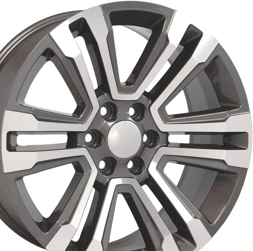 OE Wheels CV44 22 Inch Rim Fits Yukon Denali Style 6x139.7 22x9 Gloss Gunmetal Machined - Hollander 5822 (1)
