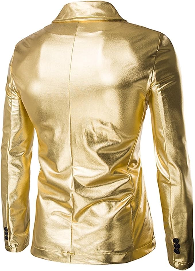 Men's Slim Fit Shiny Metallic Blazer Jacket Two Button Suit Jacket Party Prom Night Club Blazers Disco Sport Coat2