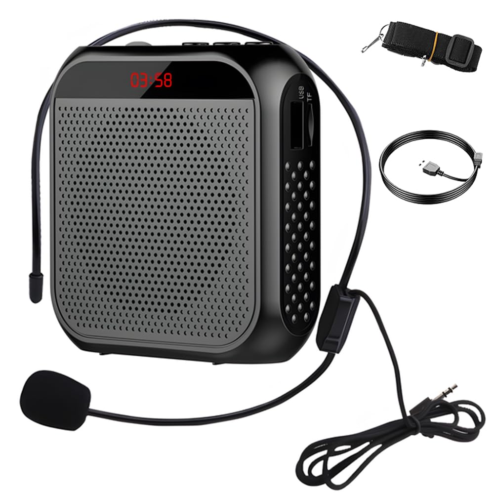 Amplificador de voz portátil con micrófono y batería recargable de 2000 mAh, micrófono y altavoz con auriculares y cintura con cable, altavoz con micrófono para profesores, guías turísticos, aulas
