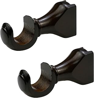KUMGROT 2 PCS Solid Wood Curtain Rod Brackets 35mm/1.37in Diameter Hook Heavy Duty Window Curtain Rod Holder Hangers Support for 1-2/5" Pole, Dark Brown