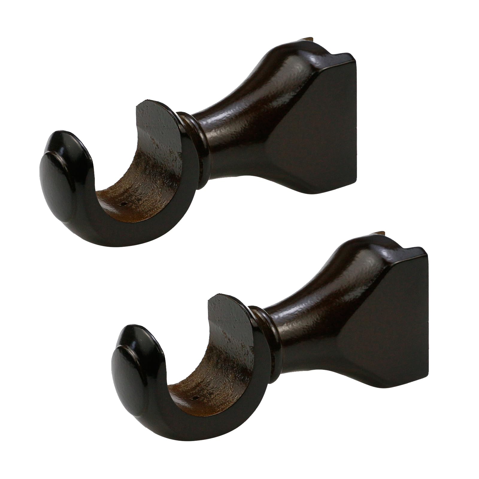 KUMGROT2 PCS Solid Wood Curtain Rod Brackets 35mm/1.37in Diameter Hook Heavy Duty Window Curtain Rod Holder Hangers Support for 1-2/5" Pole, Dark Brown