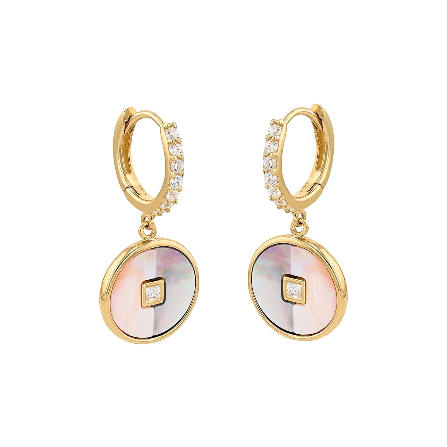 NOELANI Creolen 925 Sterling Silber Perlmutt Damen Ohrschmuck, mit Zirkonia synth., 2,4 cm, Weiß, Kommt in Schmuck Geschenk Box, 2037849