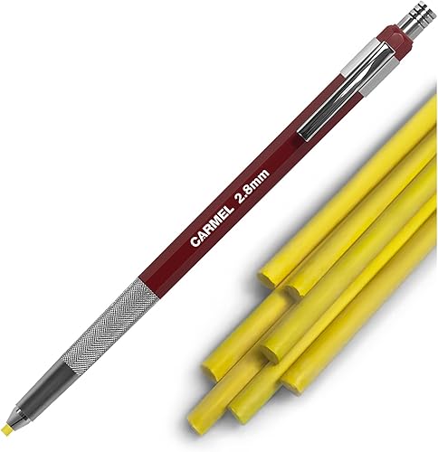 Carmel Portaminas de grasa + 25 recambios (amarillo), Portaminas de embrague con cables cerosos de 0.118in, Marcador mecánico de China