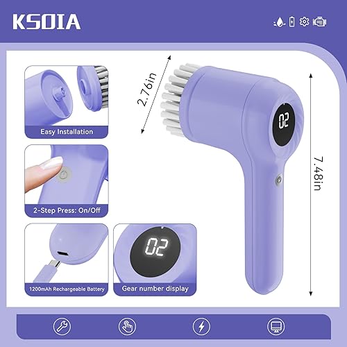 Miniatura 7 de Limpiador eléctrico giratorio, limpiador eléctrico inalámbrico para limpieza con pantalla LED, para baño, bañera, estufa de cocina, lechada de