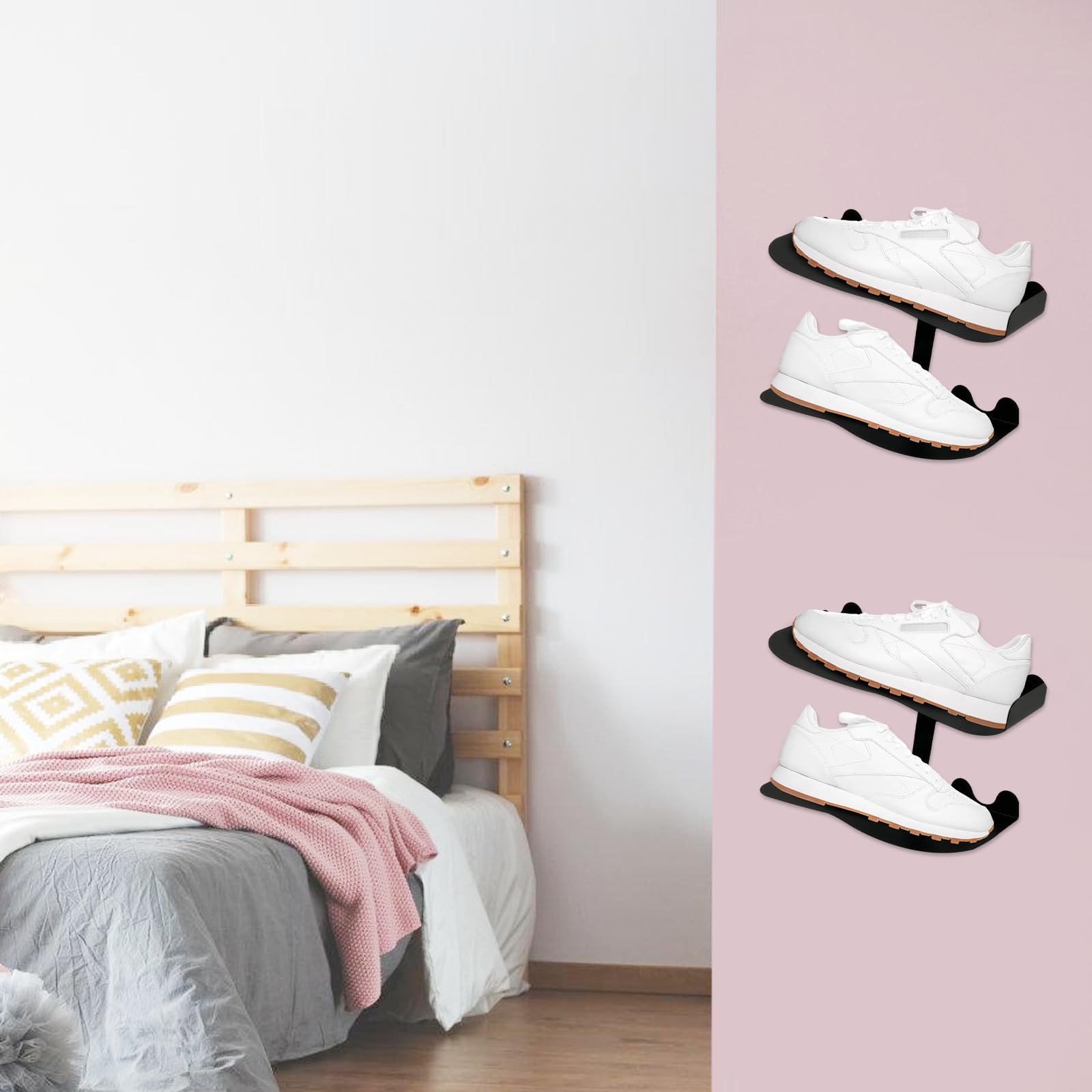 Sneaker Wandhalterungen, 2 Päckchen Schuhregal schwimmend, Schwimmende Schuh Regale, Wandhalter Metall Schuh Regal, Schuhregal Ausstellungsständer für Wohnzimmer Schlafzimmer Display Riser Schwarz