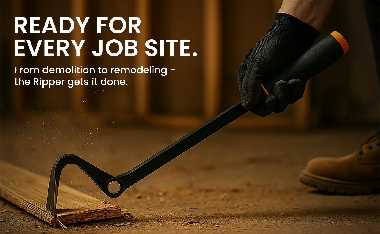Ripper – The Ripper Heavy-Duty Indexing Crowbar & Nail Puller Tool, Multi-Angle Wrecking Bar for Trim, Flooring & Demolition (Ripper)