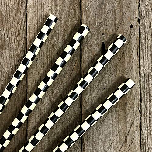 Pitillos de papel a cuadros negros y blancos 7.75 pulg 50 pzas miniatura 2