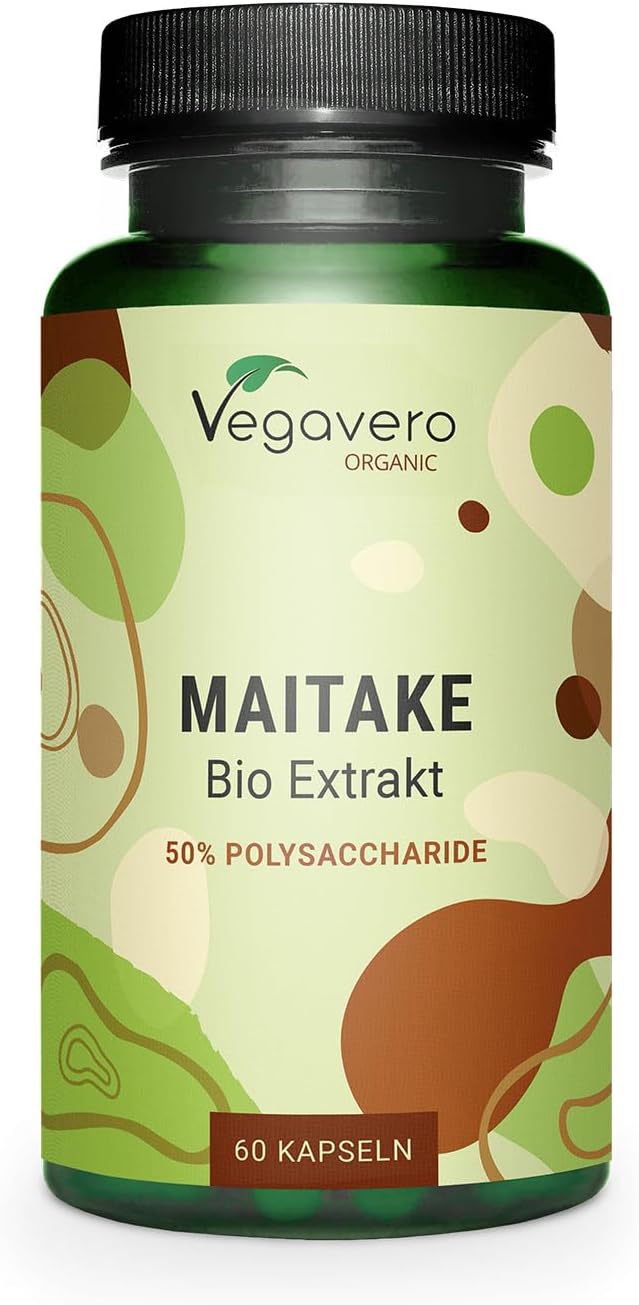 Maitake BIO Vegavero | High Dosage: 7500 mg | Standardized Extract to 50% Polysaccharides | Natural Antioxidant + Anti Stress | No Additives | 60 Capsules | Vegan