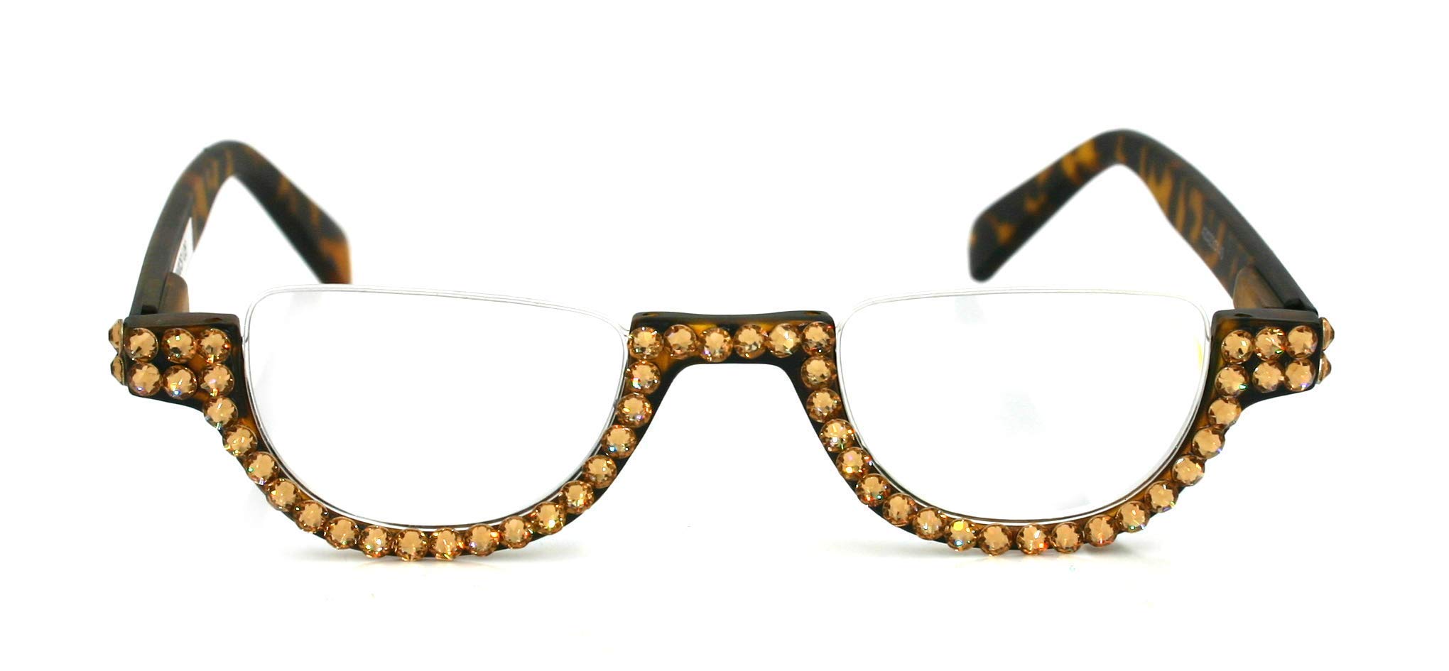 The Half Moon, Crystal Bling Reading Glasses Women Adorned with Light Colorado Genuine European Crystals, Tortoiseshell. NY Fifth Avenue.