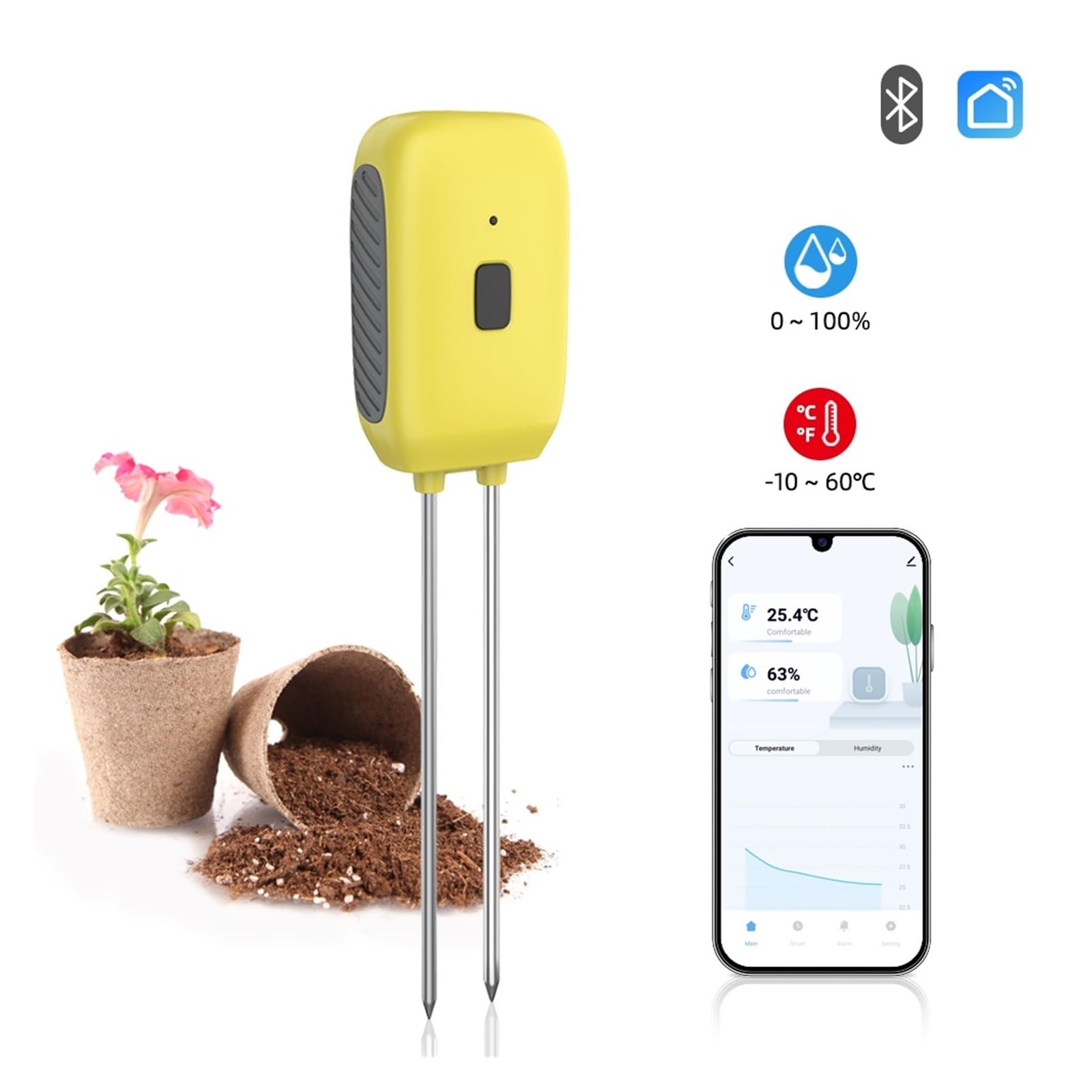 Tester Terreno Bluetooth Tuya - Misuratore Umidità E Temperatura Suolo