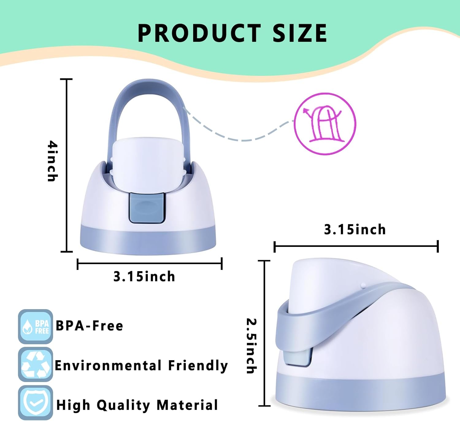 Replacement Lid for Owala Freesip,Compatible with Owala Freesip Water Bottle 16oz 24oz 32oz 40oz,Premium Replacement Accessories for Owala Cap,LeakProof,BPA-Free(Light Blue) - Image 3