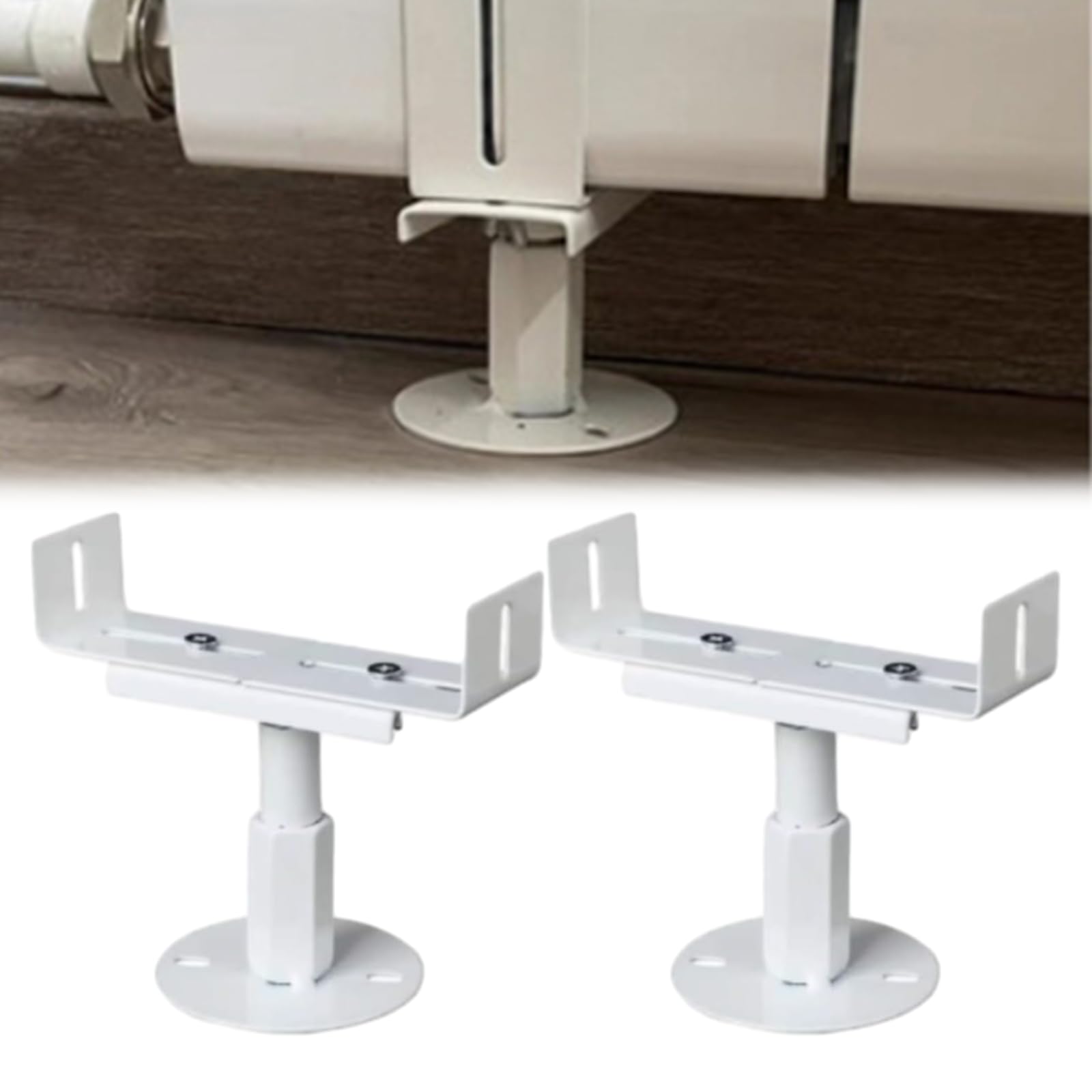 Lot de 2 pieds de radiateur en aluminium, supports de sol réglables, 8 à 13 cm de hauteur, design élégant, résistant à la buée pour radiateurs en fonte, installation facile pour radiateur en fonte,