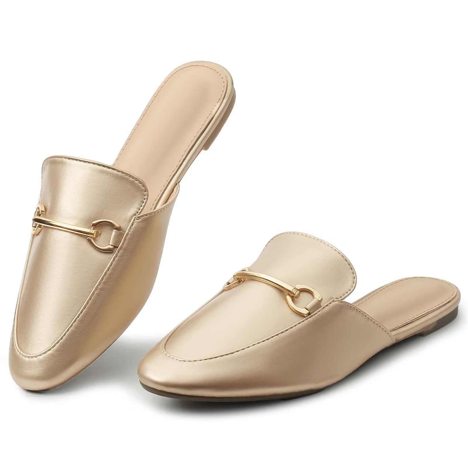 MUSSHOE Mules for Woman Buckle Flats Comfortable Slip on Women Mules Flats Shoes Backless Loafers