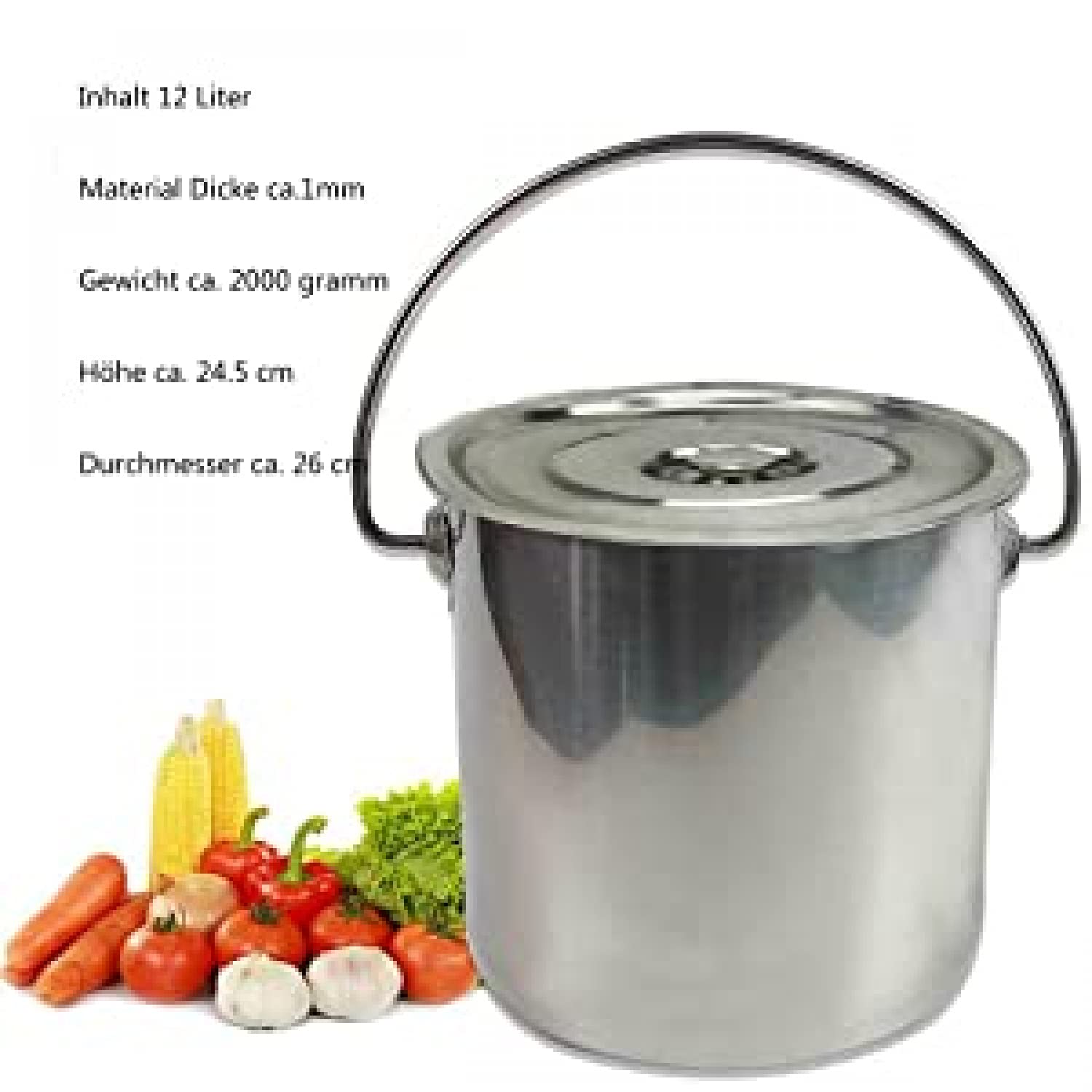Seau de cuisine en acier inoxydable - Seau à lait - Seau à champagne - Seau à glace avec couvercle en acier inoxydable - 6 L/12 L (12 litres) - 6 L