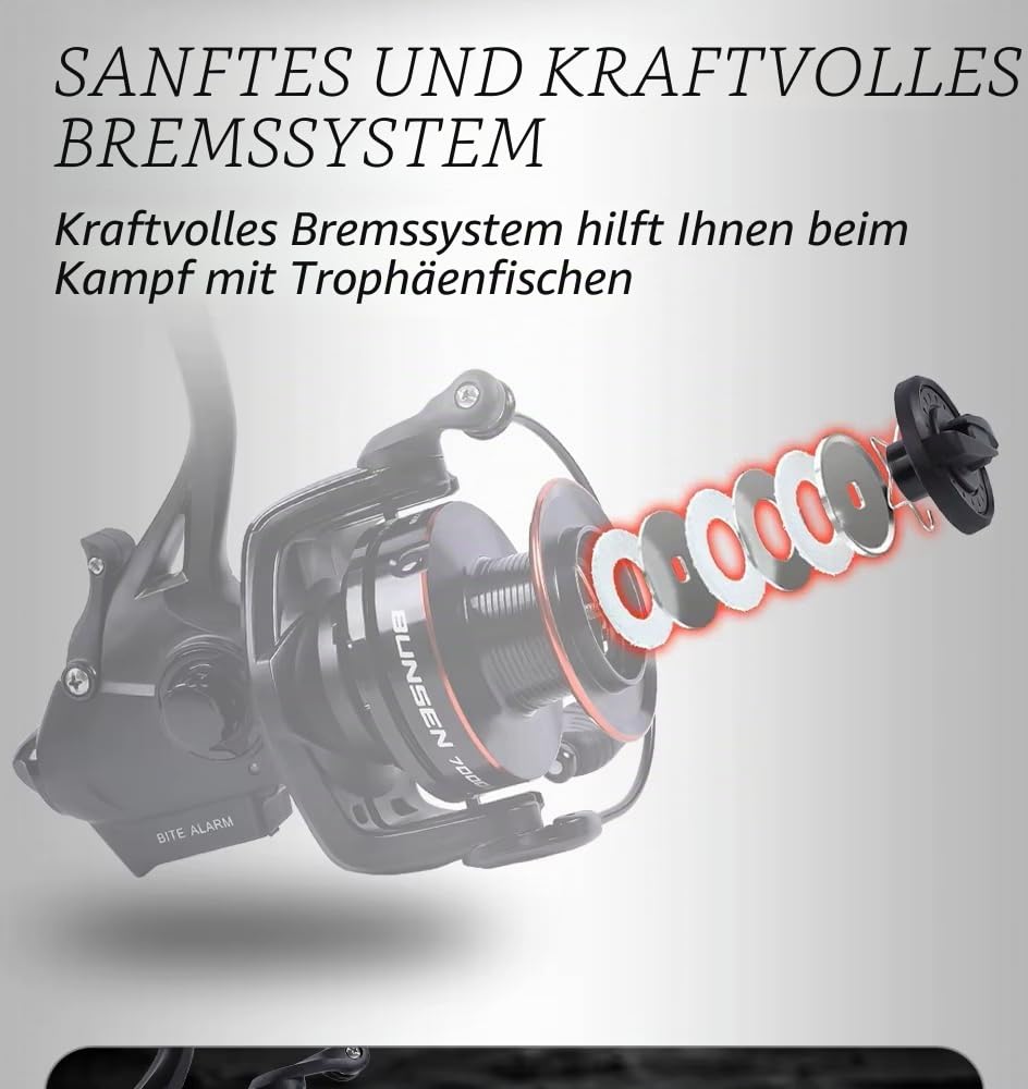 Angelrolle mit Bissanzeiger, Größe 6000, max. Zugkraft 10 kg, 6 + 1BB Lager, 4,7:1 Übersetzung