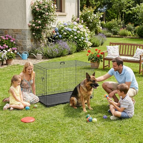 Image of BestPet | Dog Crate | 48 inch | Black | Foldable Metal Kennel with Single Doors