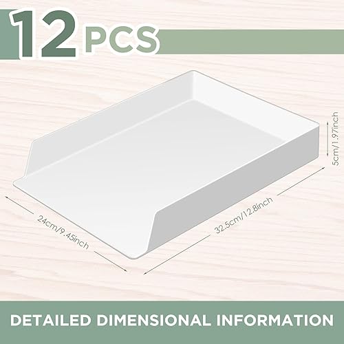 Miniatura 2 de Harloon Bandeja apilable de 12 piezas de letras blancas para cartas, organizador de escritorio de 12.8 x 9.45 x 1.97 pulgadas, soporte de papel para