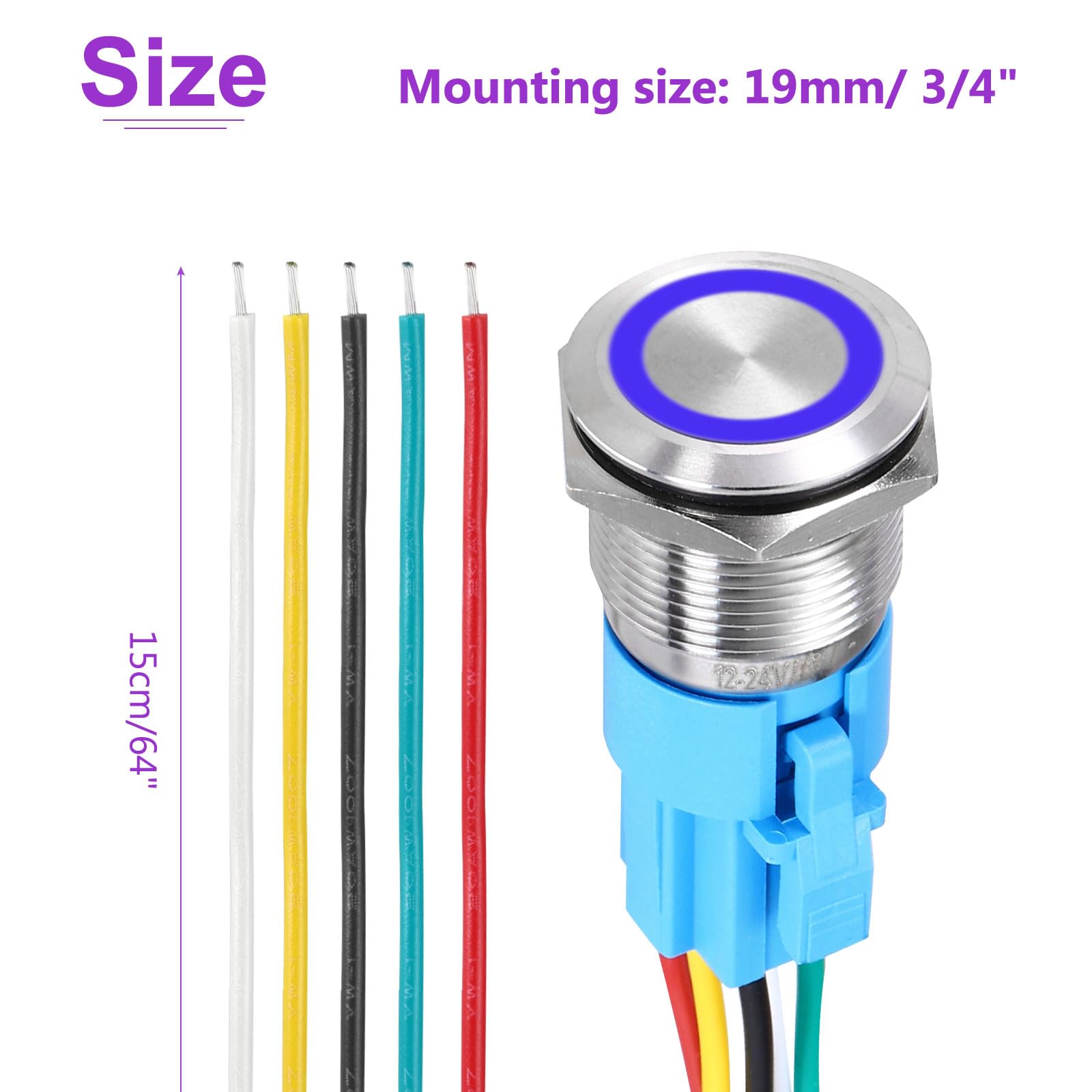 DMiotech 2Pcs 19mm / 3/4" Push Button Switch - Image 4