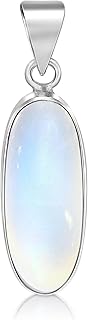 Unique Gems Kettenanhänger Silber 925 Sterlingsilber Regenbogen Mondstein 8.2 Karat klassischer Silberanhänger Damen