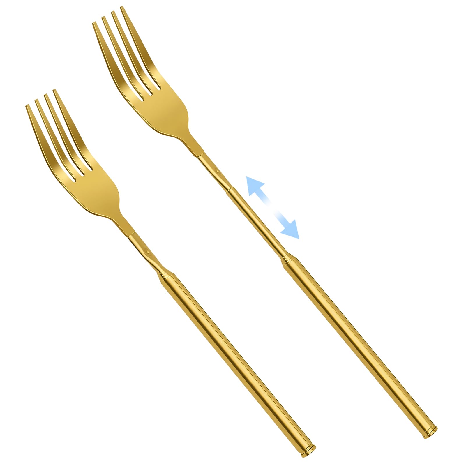 2 PCS Extendable Fork, Long Telescopic Forks, Expandable 8.7-25.4"(Gold)
