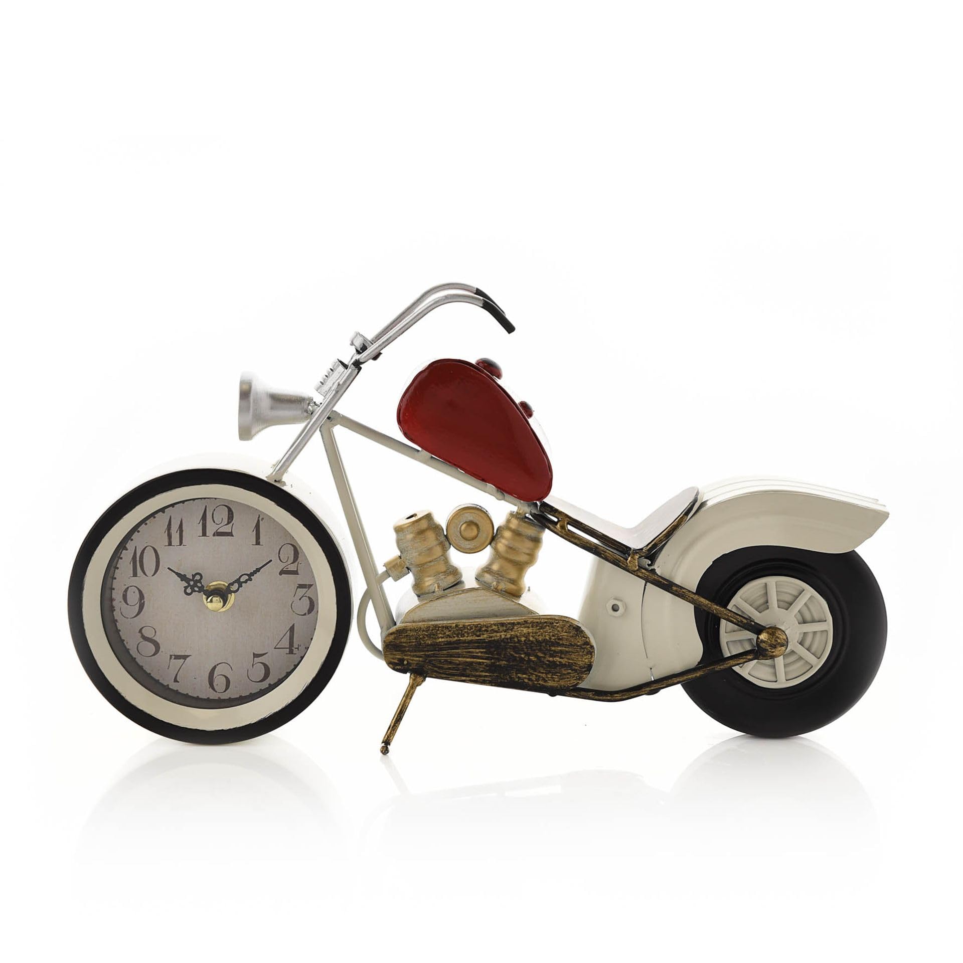 Widdop and CoHometime Red and White Motorcycle Mantel Clock - Vintage Style - Stylish Clock - Great for Gifting, Father's Day, Birthdays, Christmas