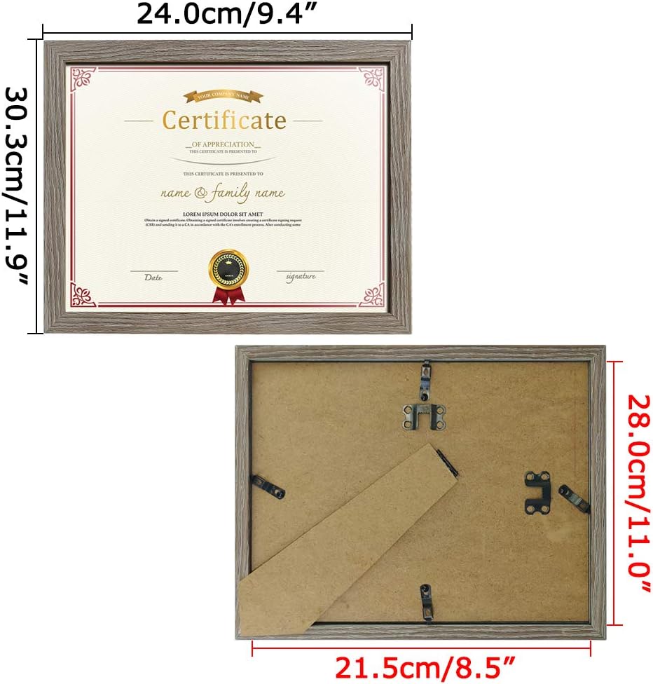 8.5 x 11 Certificate Picture Frames Set of 6 Rustic Distressed Wall Hanging Table 11x8.5 Graduation Diploma Document Award Photo Frame