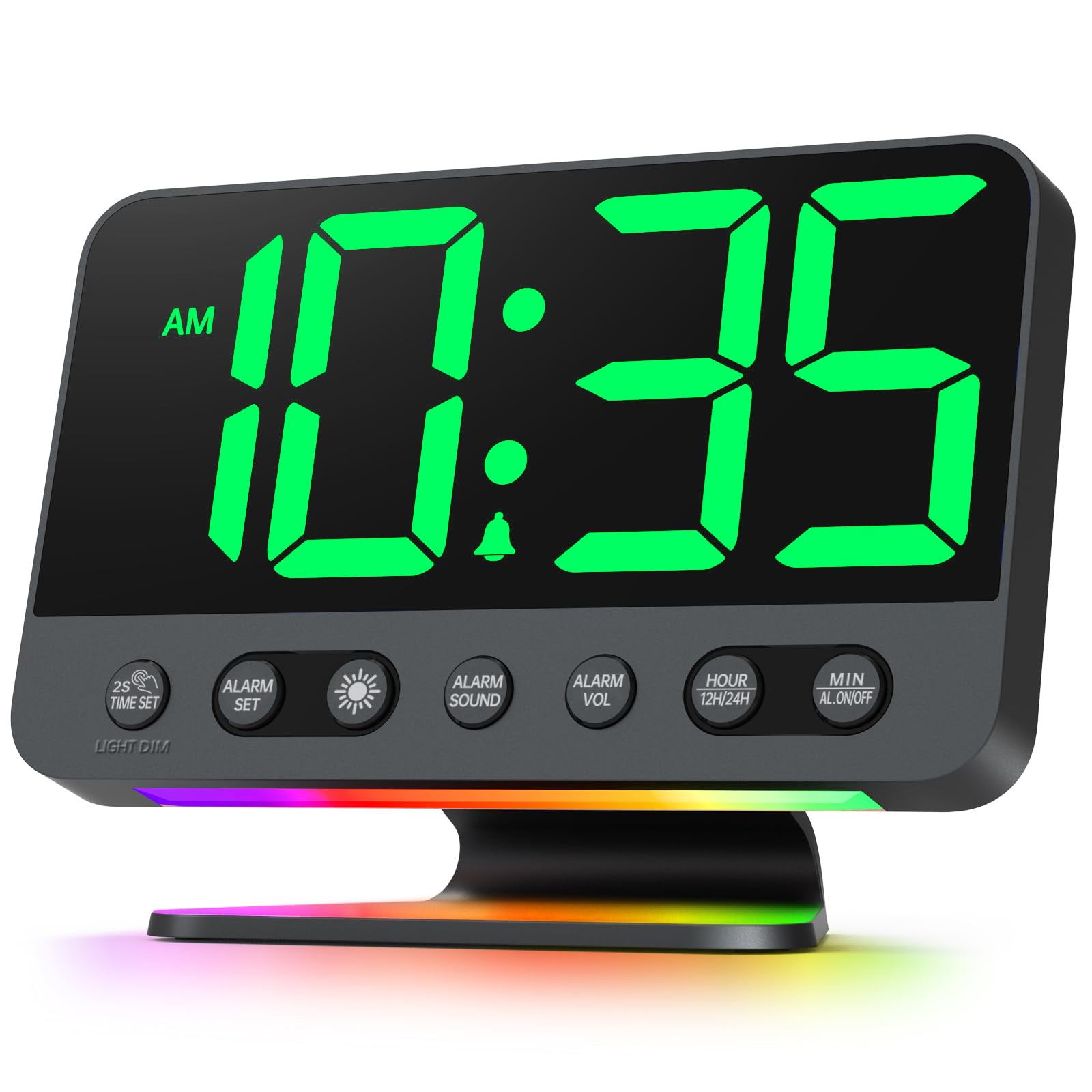 Digital Alarm Clocks for Bedrooms: Large Bold Number 5 Brightness Dimmer - Easy to Read Across The Room - 5 Alarm Sound 8 Night Light - Green