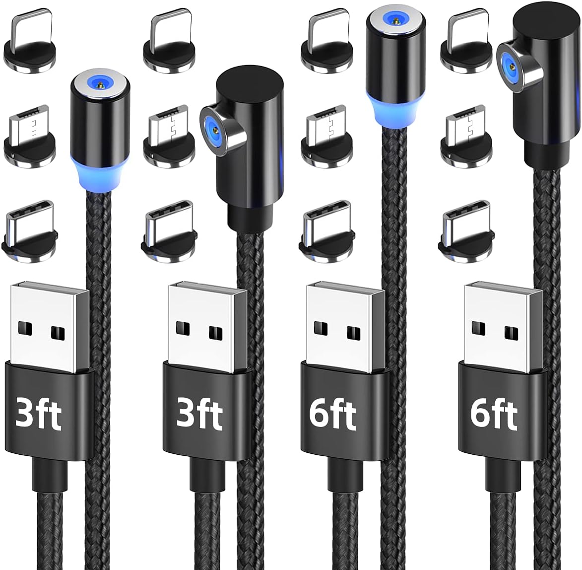 ANMONE Magnetic Charging Cable (4pack, 3ft x 2,6ft x 2) Multi Charge Cord