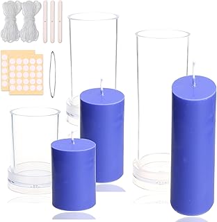 MILIVIXAY 3PCS Pillar Candle Molds - Plastic Cylinder Candle Mold Set for Candle Making-Candle Making Molds-60 Ft. of Wick, 50pcs Wick Stickers, 3pcs Wick Holders and 1pc Iron Wire Included as a Gift.