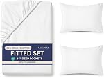Lane Linen King Feuilles ajustées 100% Coton biologique & 2 Carcasses d'oreillers - Blanc GOTS Certifié, 2 Oreillers, King Size, doux & Tissu respirant, naturel, suite de maître, chambre spacieuse, amélioration de luxe