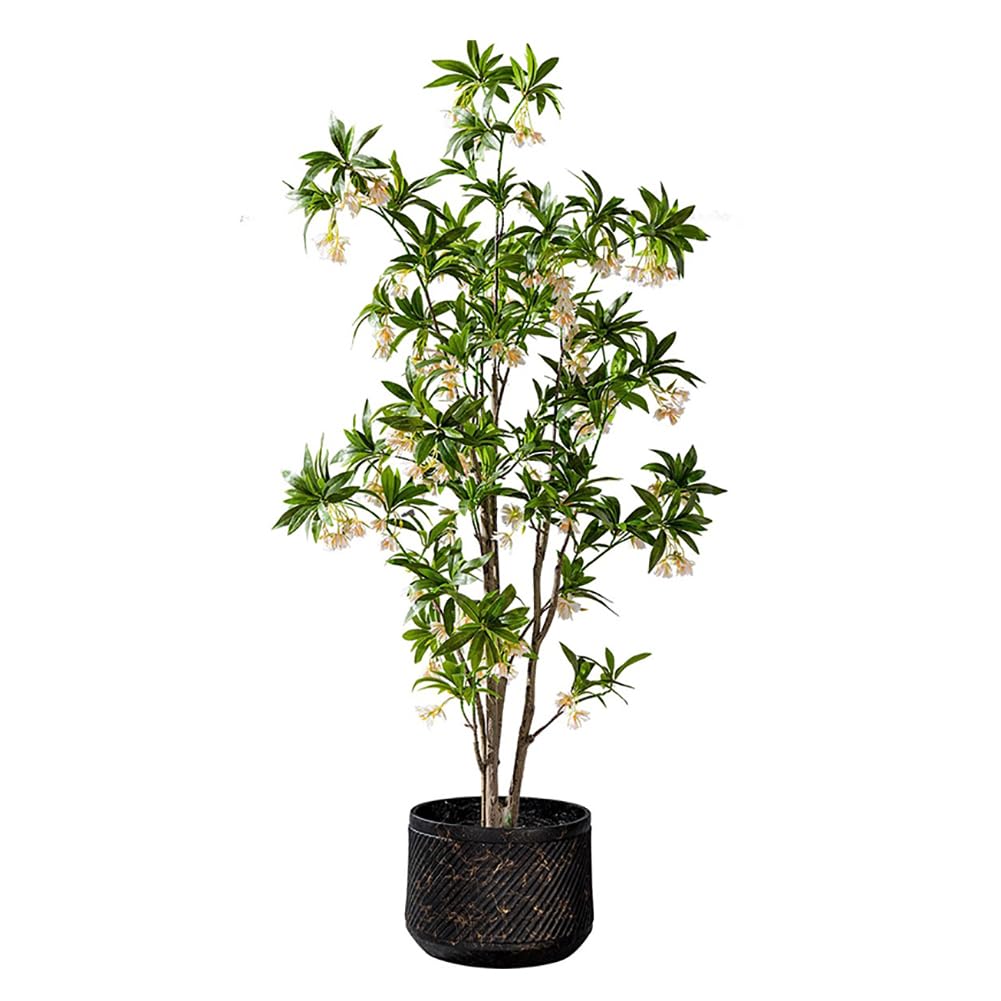 SWENEEN 180Cm High Artificial Water Stone Banyan Tree,Indoor Artificial Tree Potted Plant With Realistic Artificial Flowers,Decorative Green Artificial Tree,Tall Simulation Plant,A High 180cm
