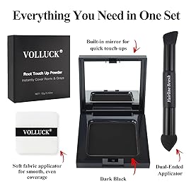 VOLLUCK Root Touch up Powder, Long-lasting Gray Hair Cover up Powder for All Hair Types, Waterproof for Women and Men (Dark-Black, 0.42 0unce)
