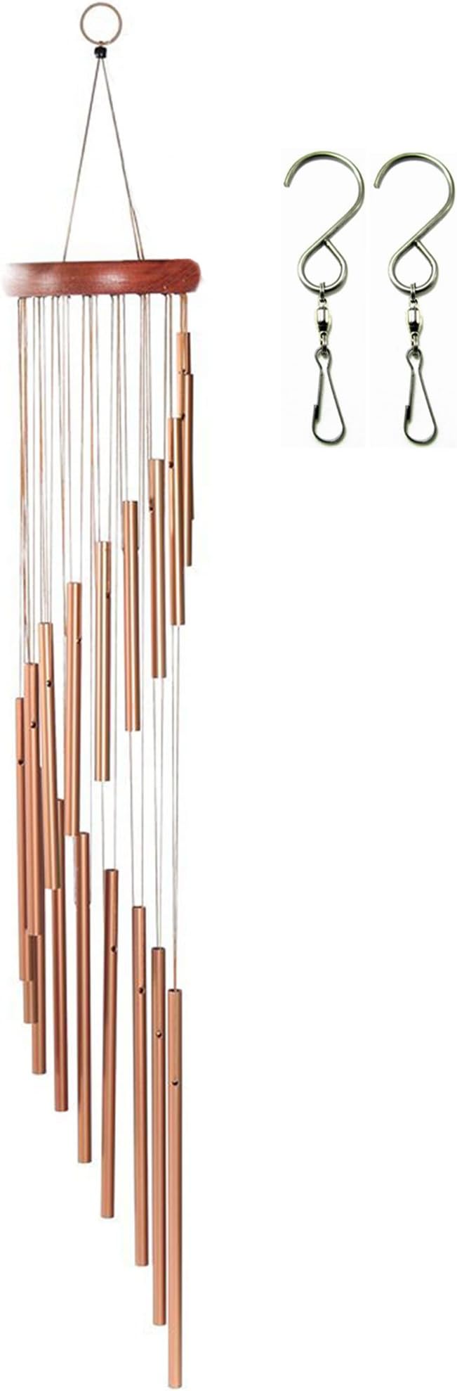 Iserlohn 34 Inch Wind Chimes with 2 Swivel Hooks Clips, Wood and Aluminum Windchimes for Patio, Garden, Terrace and Balcony, Bronze