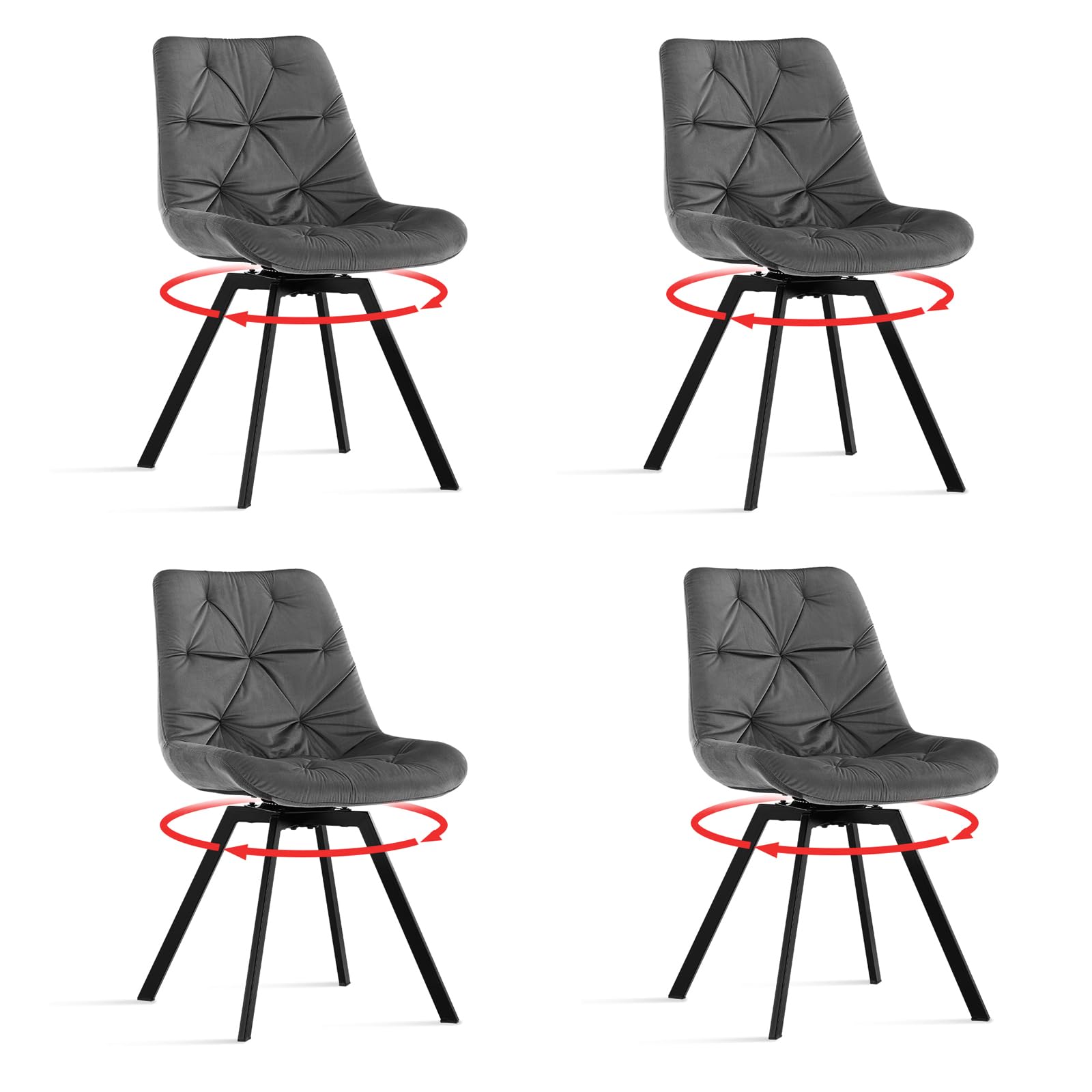 LEMROE 360° Swivel Dining Chairs Set of 2/4 Velvet Upholstered Desk Chairs without Wheels Ergonomic Office Chair with Arms and Metal Legs for Home Study (grey-dot pattern-armless, 4pcs) — image 1