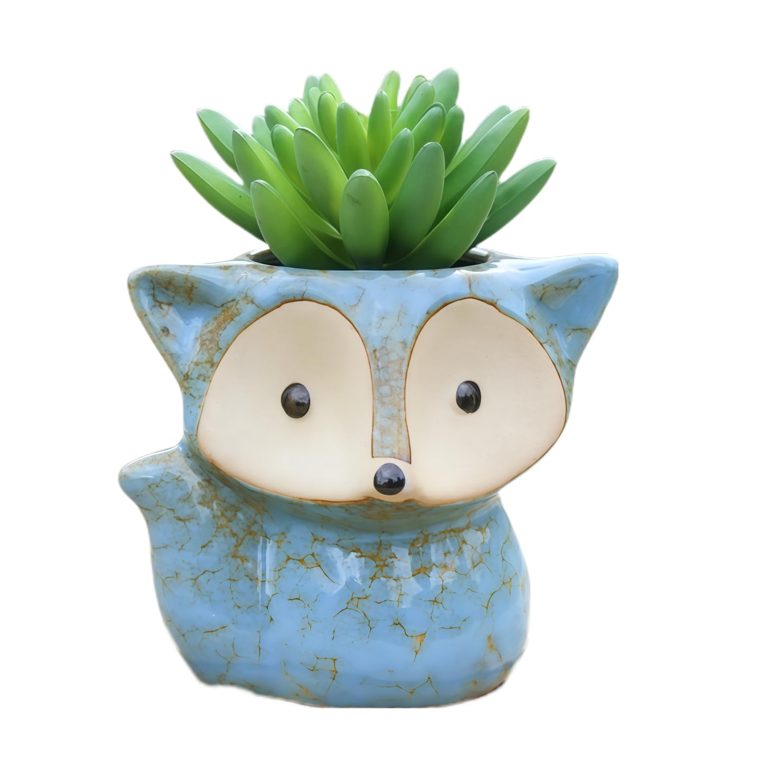 Cute Cartoon Fox Shaped Ceramic Succulent Cactus Vase Flower Plant Pots for Home Garden Office Desktop Decoration (Blue)