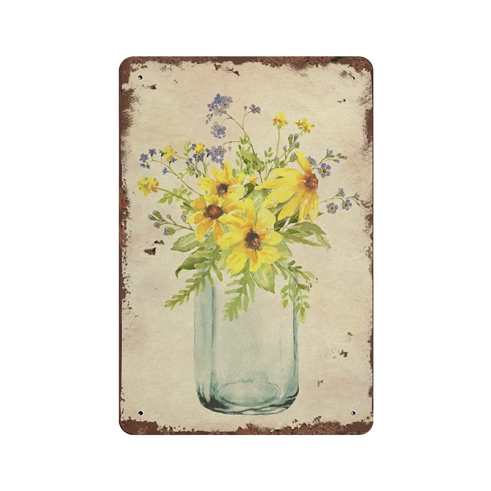 Hdadwy Flower Summer Farmhouse Tin Sign Metal Plaque Art Hanging Iron Painting Retro Home Kitchen Garden Garage Wall Decor 12"x8"