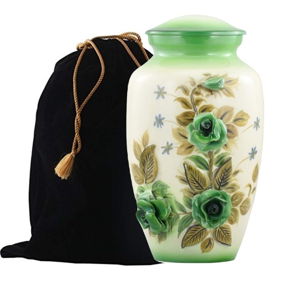 Amazon Com Memorials4u 玫瑰花束火葬甕 手工骨灰甕 金屬骨灰甕 經濟實惠且優雅的骨灰甕 綠色 成人甕 居家與廚房