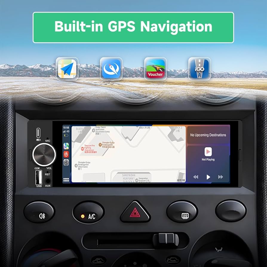 Pyniro Single Din Car Stereo, 6.36 Inch CarPlay & Android