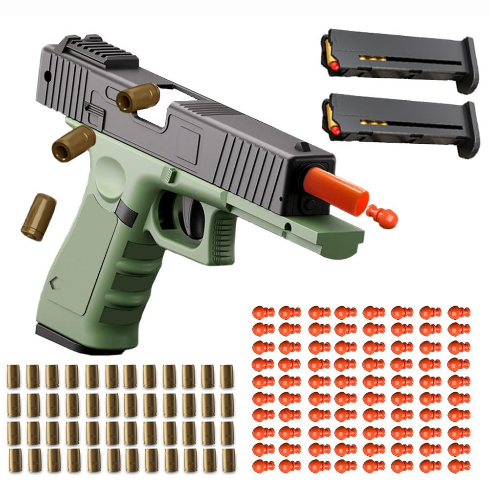 Toy Gun Pistols with Shell Ejection for Kids,Boys Girls Shooting Games Gel Ball Blaster with 80 PCS EVA Bullets,48 PCS Shells, 2 PCS Magazine, Toys Gun for Ages 12+,Green