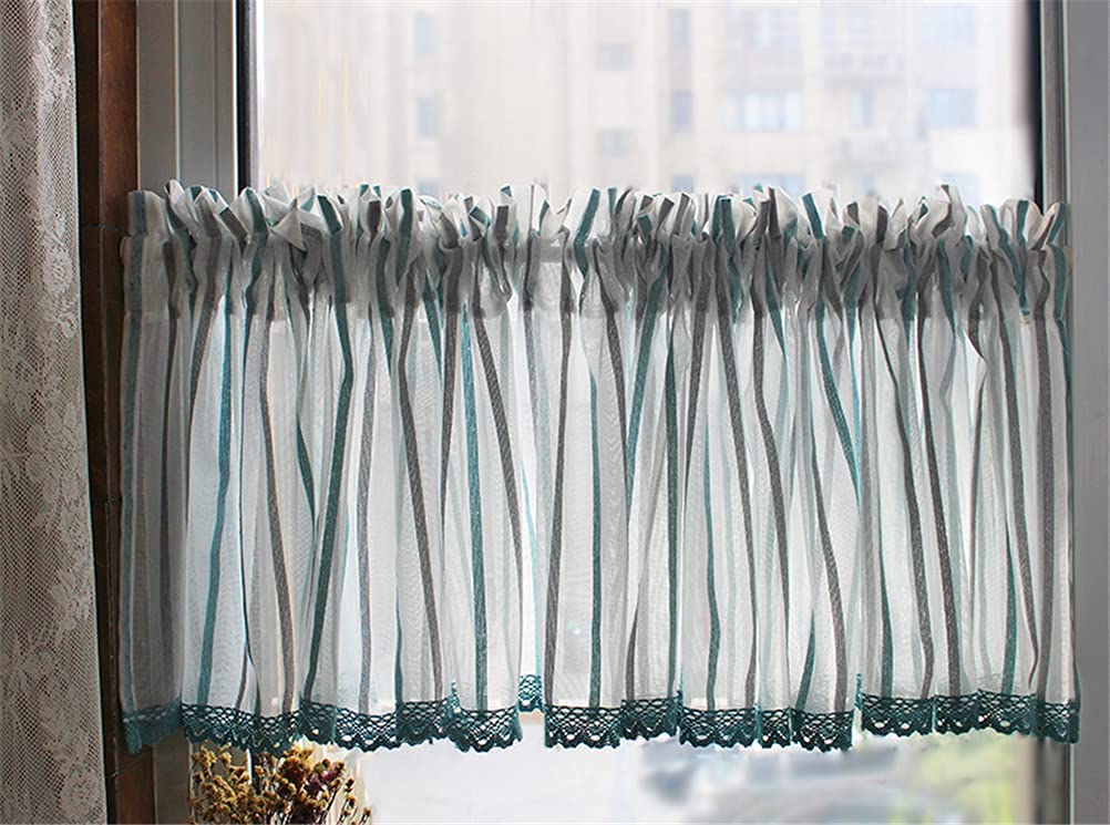 Rideaux de cantonnière à rayures transparentes voile pour cuisine 1 panneau