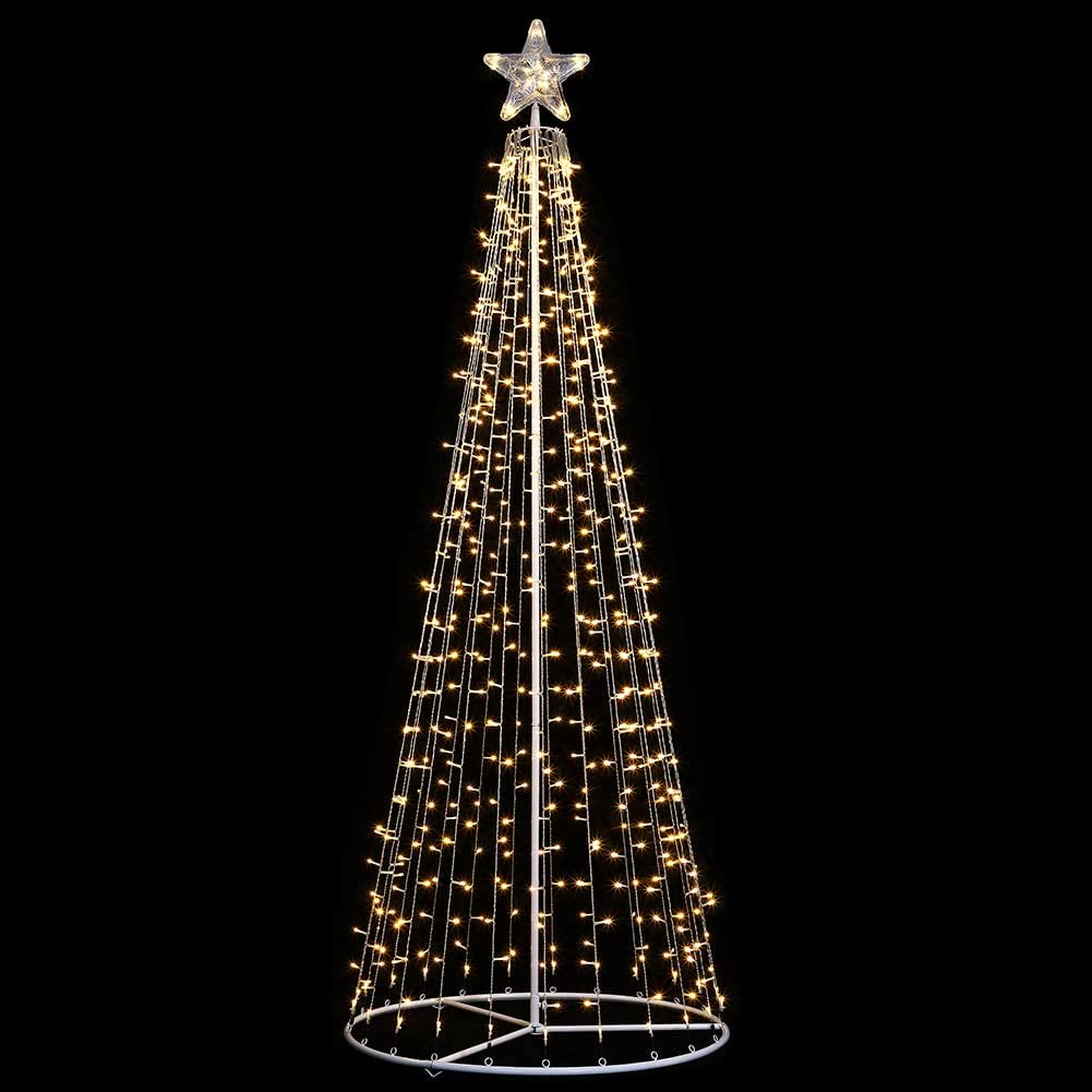 Albero di Natale Luminoso Altezza 220cm con 592 Luci 8 Giochi di Luce Struttura in Metallo Base 80cm Puntale a Stella Decorazioni Natalizie Interno Esterno IP44 (Bianco Caldo)