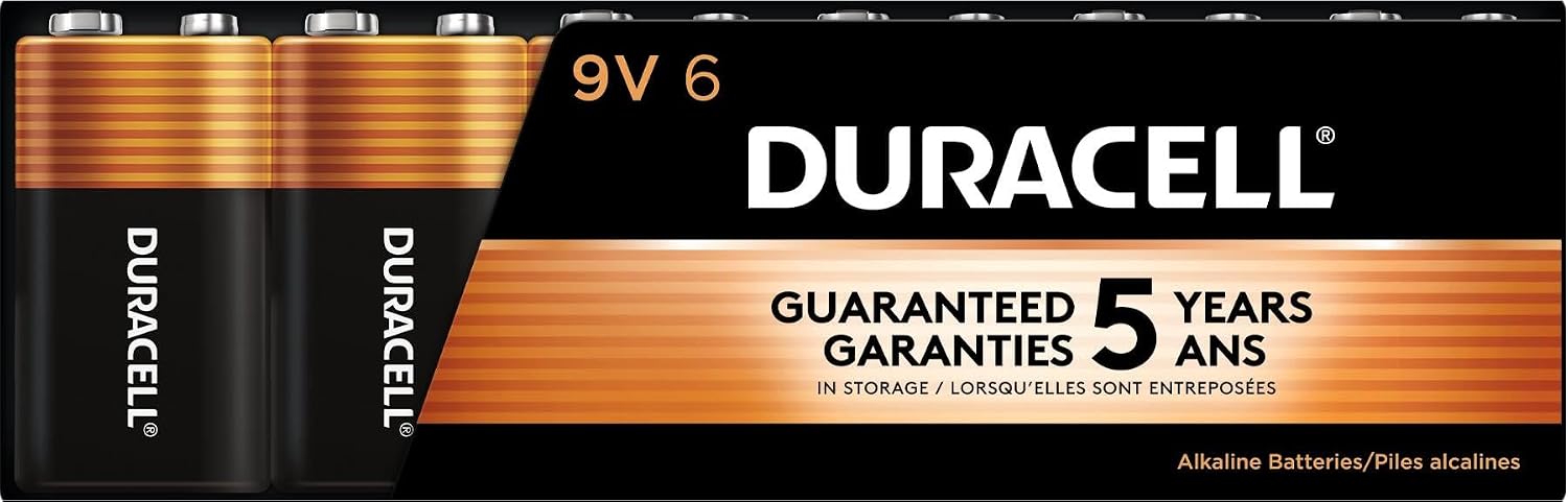 Duracell Coppertop 9V Battery, 6 Count (Pack of 1), 9 Volt with Long-Lasting Power, All-Purpose Alkaline 9V Battery for Household and Office Devices