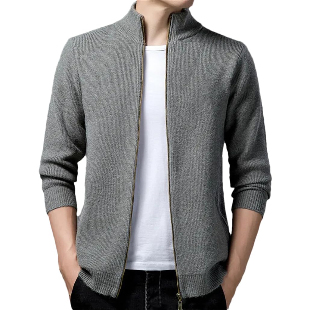 Suéter de punto sólido para hombre, casual, delgado, con cremallera, para negocios