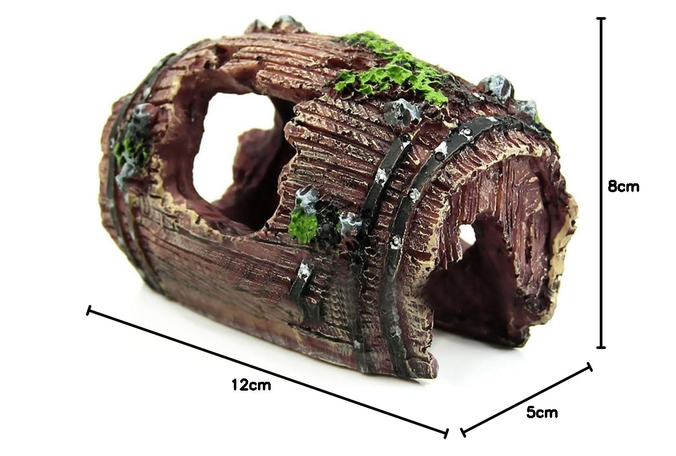 Grapelet 1X Style rétro Résine Fish Tank Non Toxique Ornement brisé Barrel Cave Aménagement Décoration (Couleur: Marron)