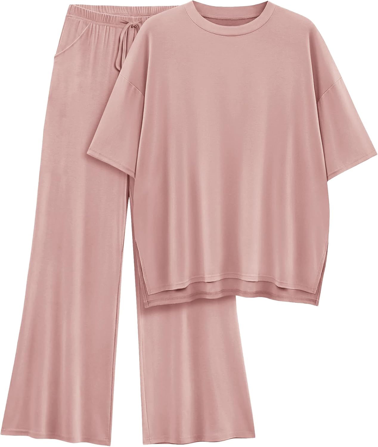 Womens Lounge Set 2026 Summer 2 Piece Outfits Oversized Short Sleeve Tops & Wide Leg Pant Matching Sets Clothing