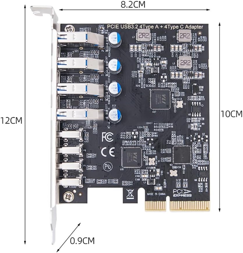 JMT PCI-E 4X to 8Ports Expansion Card 4Port USB-C + 4 Type-A 10Gbps+10Gbps MCA912 for Full Height Baffle PC Desktop