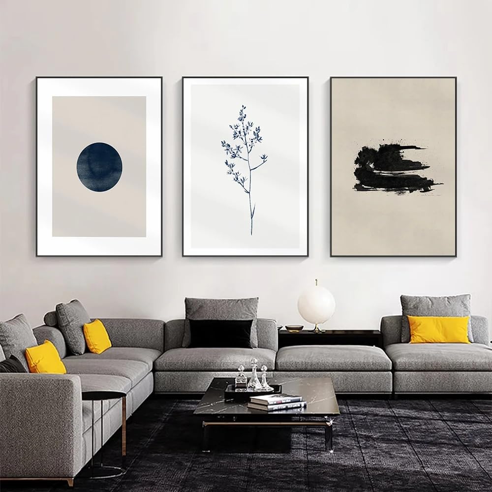 WUHBCZ Canvas Paints-Abstract Plant Ink Circular Pattern Modern Canvas Print Painting Poster for Living Office Room Bedroom Porch Home Wall Decor-60 * 70cm/3PCS (No Frame)